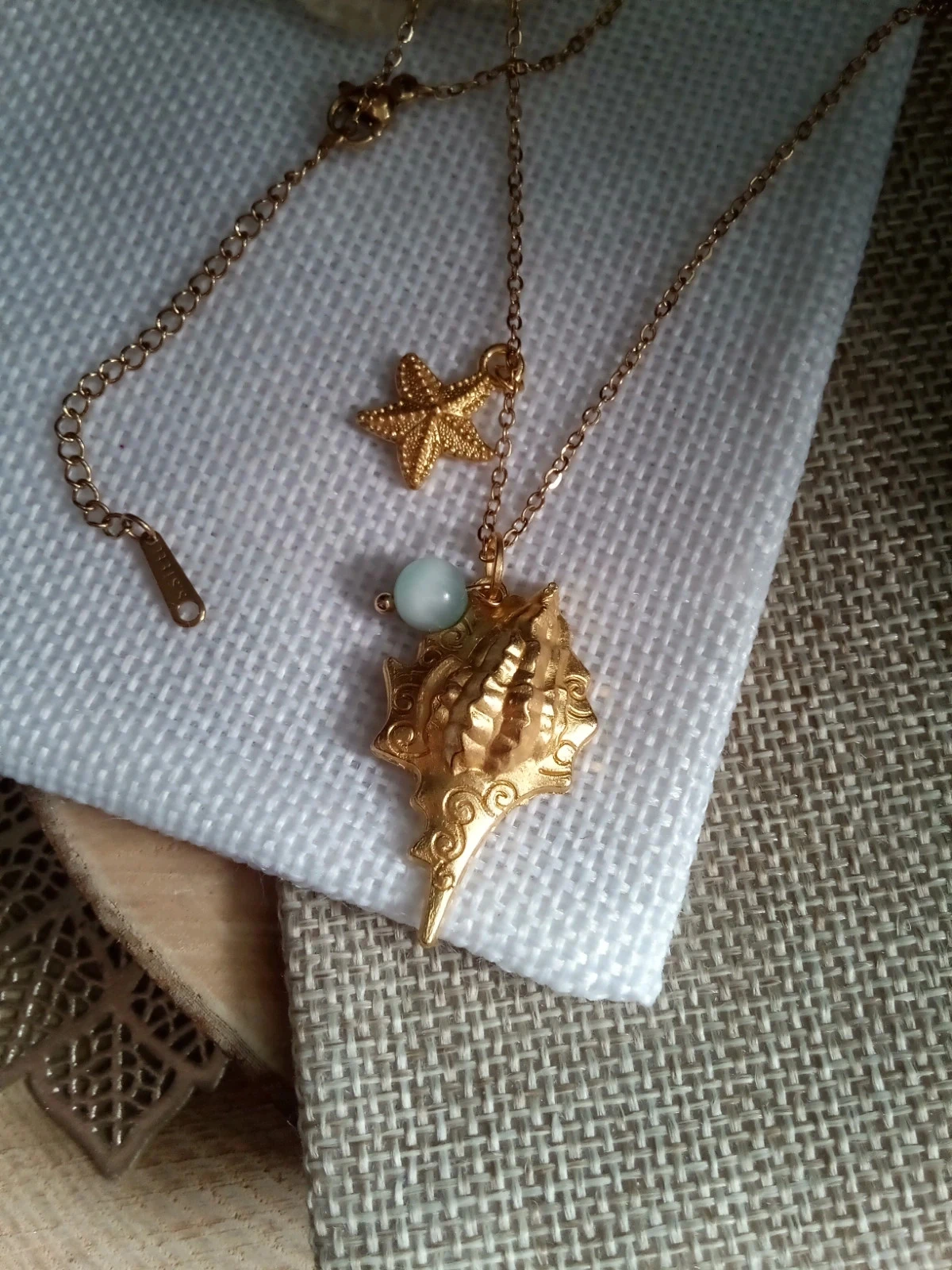 Collier coquillage et pierre de larimar naturelle – photo 4